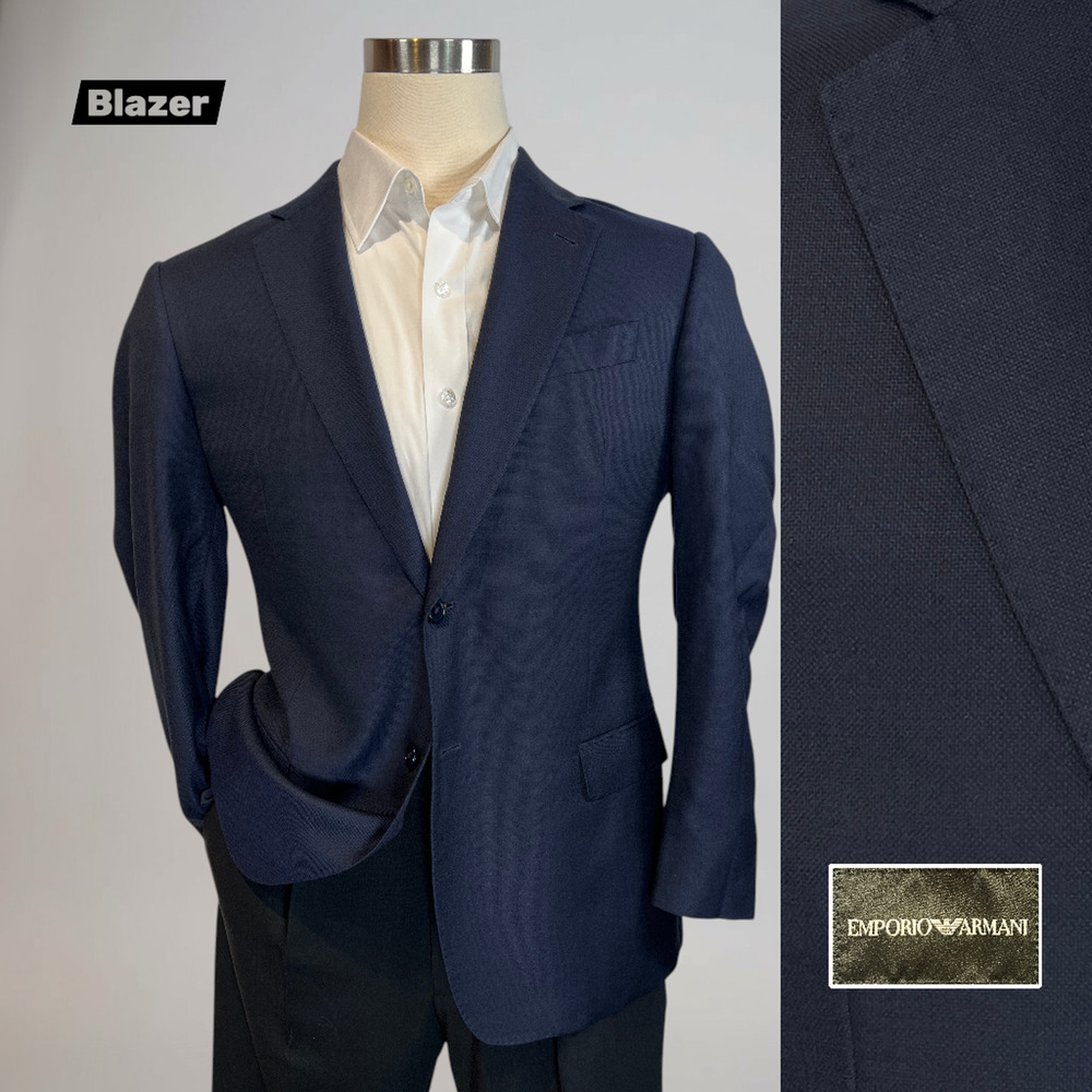 Emporio Armani G-Line 40-42R Solid Navy Blue Designer Blazer Sport Coat
